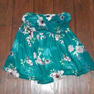 Turquoise floral mesh tube top